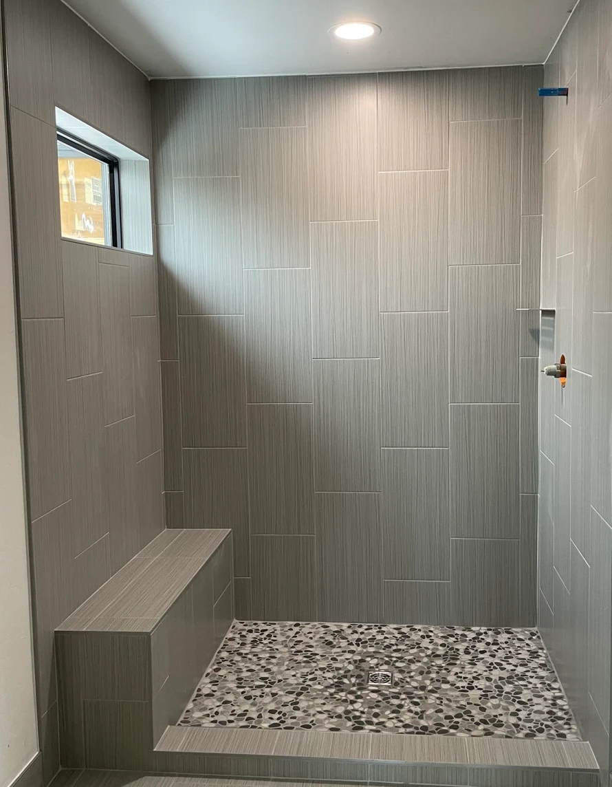 New bath with walk-in curbed shower