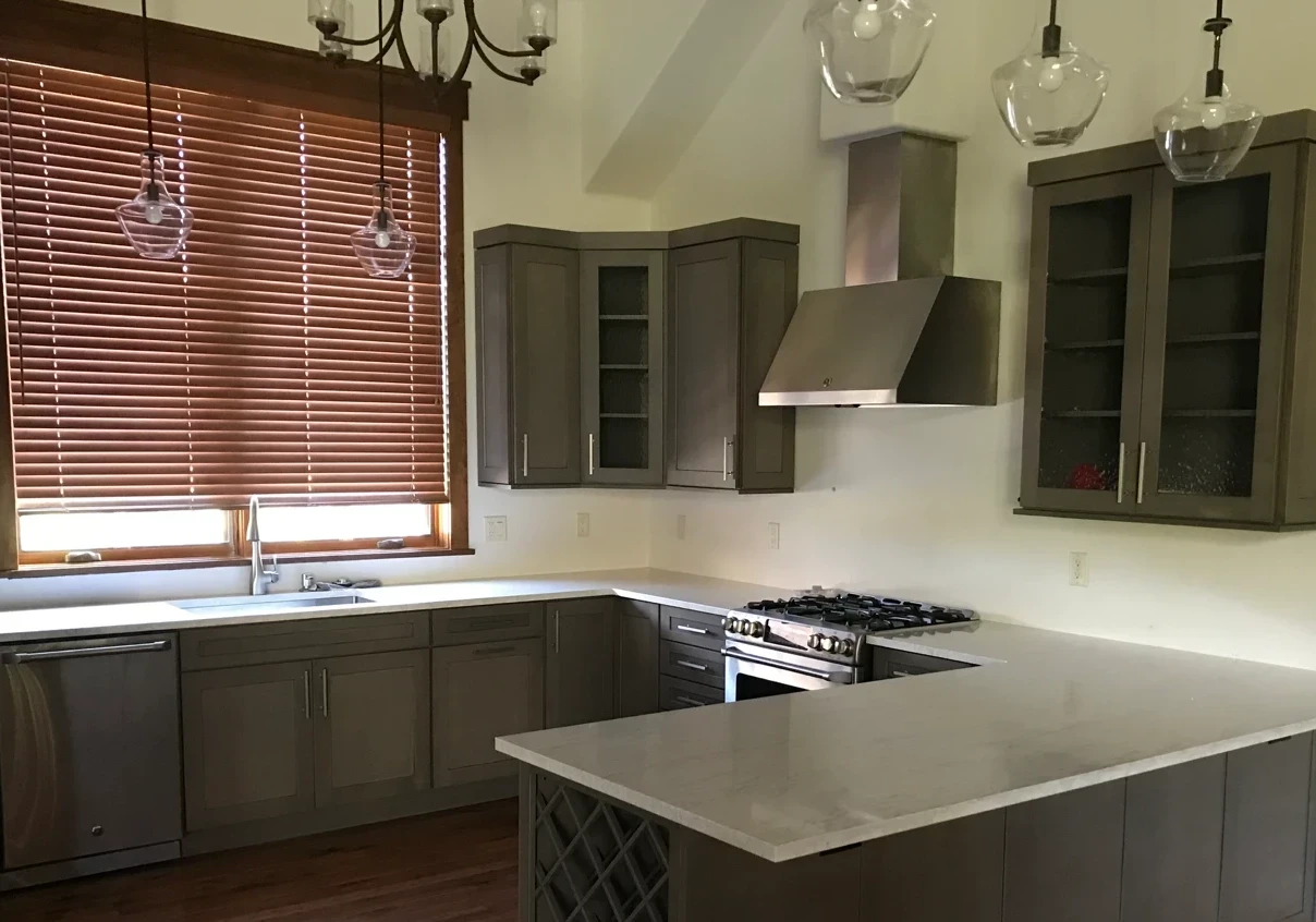 Kitchen renovation with corner cupboard.